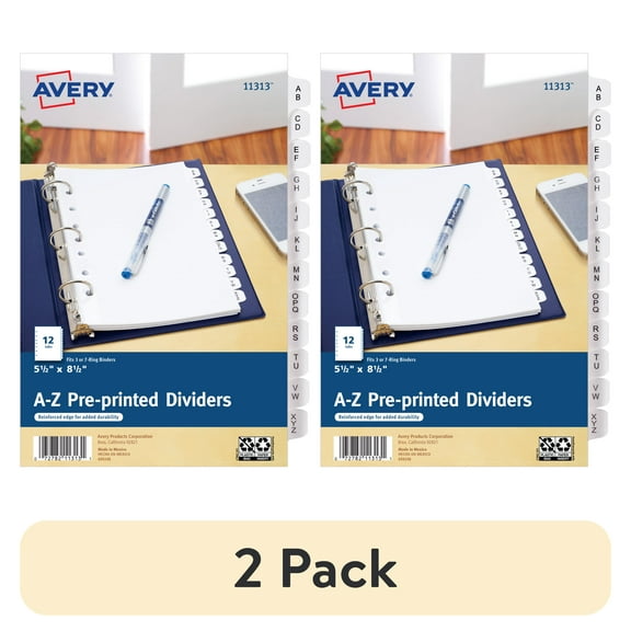 Avery A-Z 12-Tab Mini Dividers, 8.5" x 5.5", 1 Set (11313)