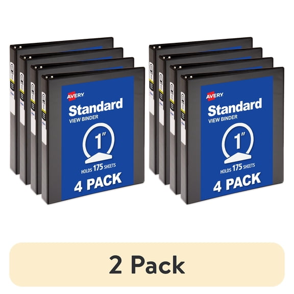 (2 pack) Avery Economy View 3 Ring Binders, 1" Round Rings, 4 Black Binders