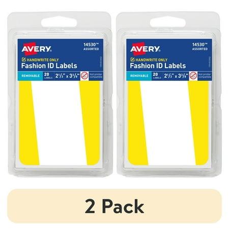 (2 pack) Avery Fashion ID Labels, 2-1/3: x 3-3/8", Paper, Removable, Neon Colors, Handwrite, 20 Labels