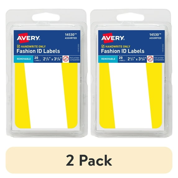 (2 pack) Avery Fashion ID Labels, 2-1/3: x 3-3/8", Paper, Removable, Neon Colors, Handwrite, 20 Labels
