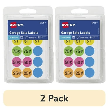 (2 pack) Avery Garage Sale Labels, Prepriced, 3/4" Round, Paper, Removable, Neon Colors, 315 Labels