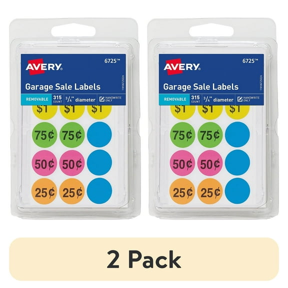 (2 pack) Avery Garage Sale Stickers, 3/4" Round Stickers, Assorted Colors, Non-Printable, 315 Pricing Stickers Total (6725)