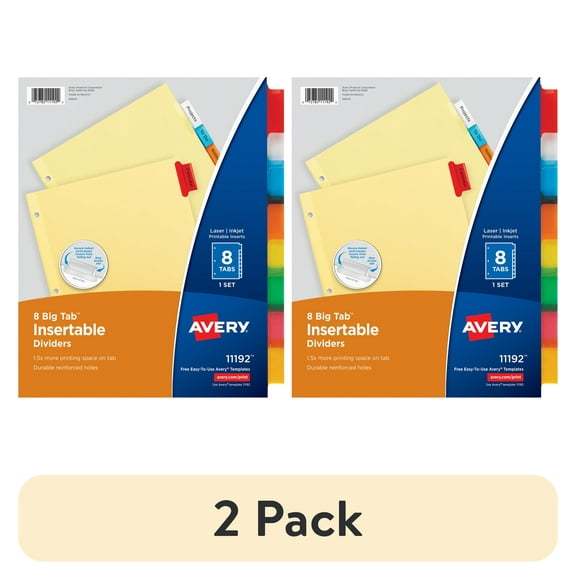 (2 pack) Avery Insertable Divider, 8-Tab, Paper, Buff Color Body, Multicolor Big Tabs, Printable, 1 Set