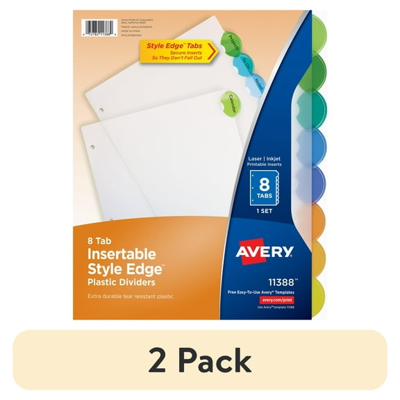 Avery Insertable Divider, Style Edge, 8-Tab, Plastic, Printable Inserts, Multicolor Tabs, 1 Set