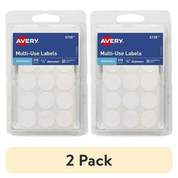 (2 pack) Avery Multi-Use Labels, 3/4" Round, Paper, Removable, White, Handwrite, 315 Labels
