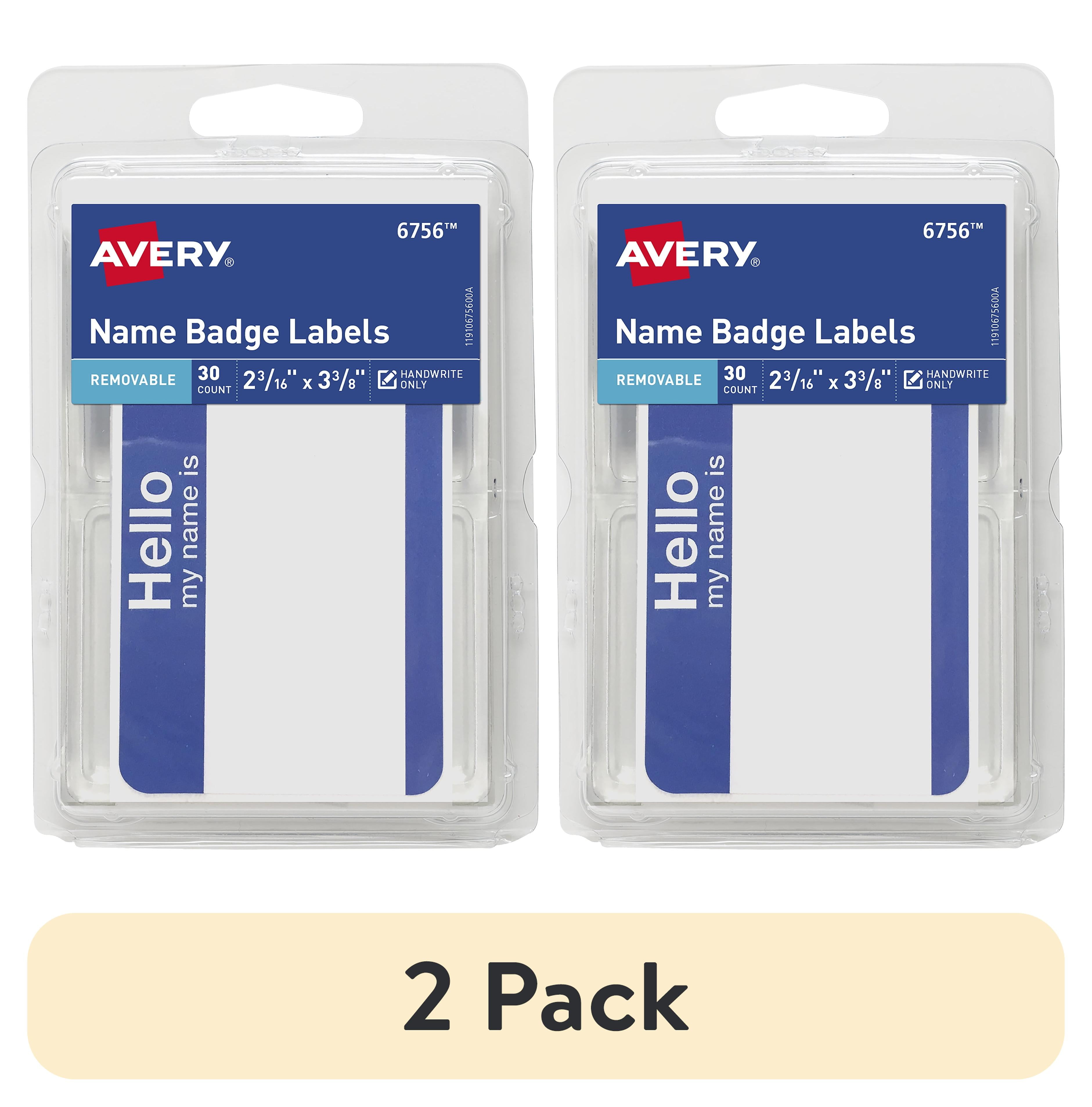(2 pack) Avery Removable Name Badge Labels, 2-3/16" x 3-3/8", White, 30 Count