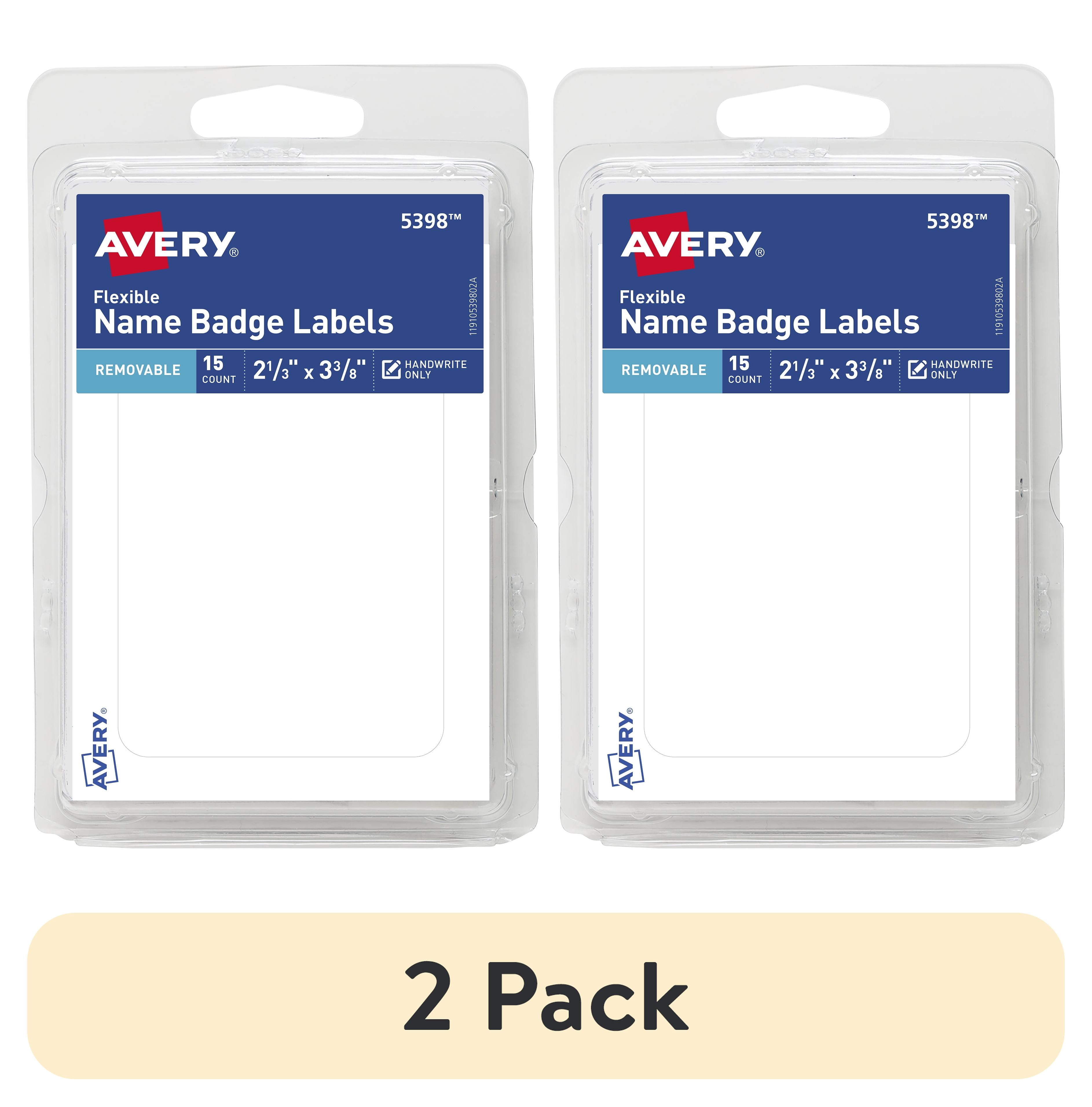 (2 pack) Avery Name Badge Labels, Flexible, 2-1/3" x 3-3/8", Film, White, Handwrite, 15 Labels