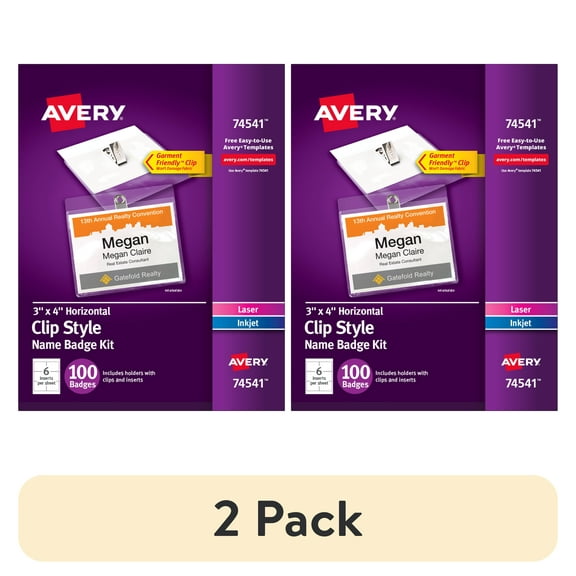 Avery Name Badges with Clips, 3" x 4", 100 Badges (74541)