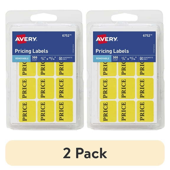 (2 pack) Avery Pricing Labels, 3/4" x 15/16", Paper, Removable, Yellow, Handwrite, 300 Labels