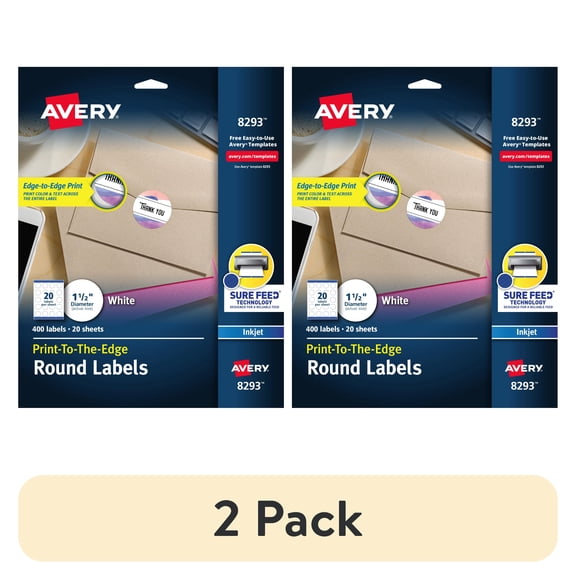 (2 pack) Avery Print-to-the-Edge Round Labels, Sure Feed, 400 1-1/2", Labels (8293)