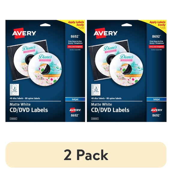 (2 pack) Avery Printable CD Labels, 40 CD Labels & 80 Spine Labels ...
