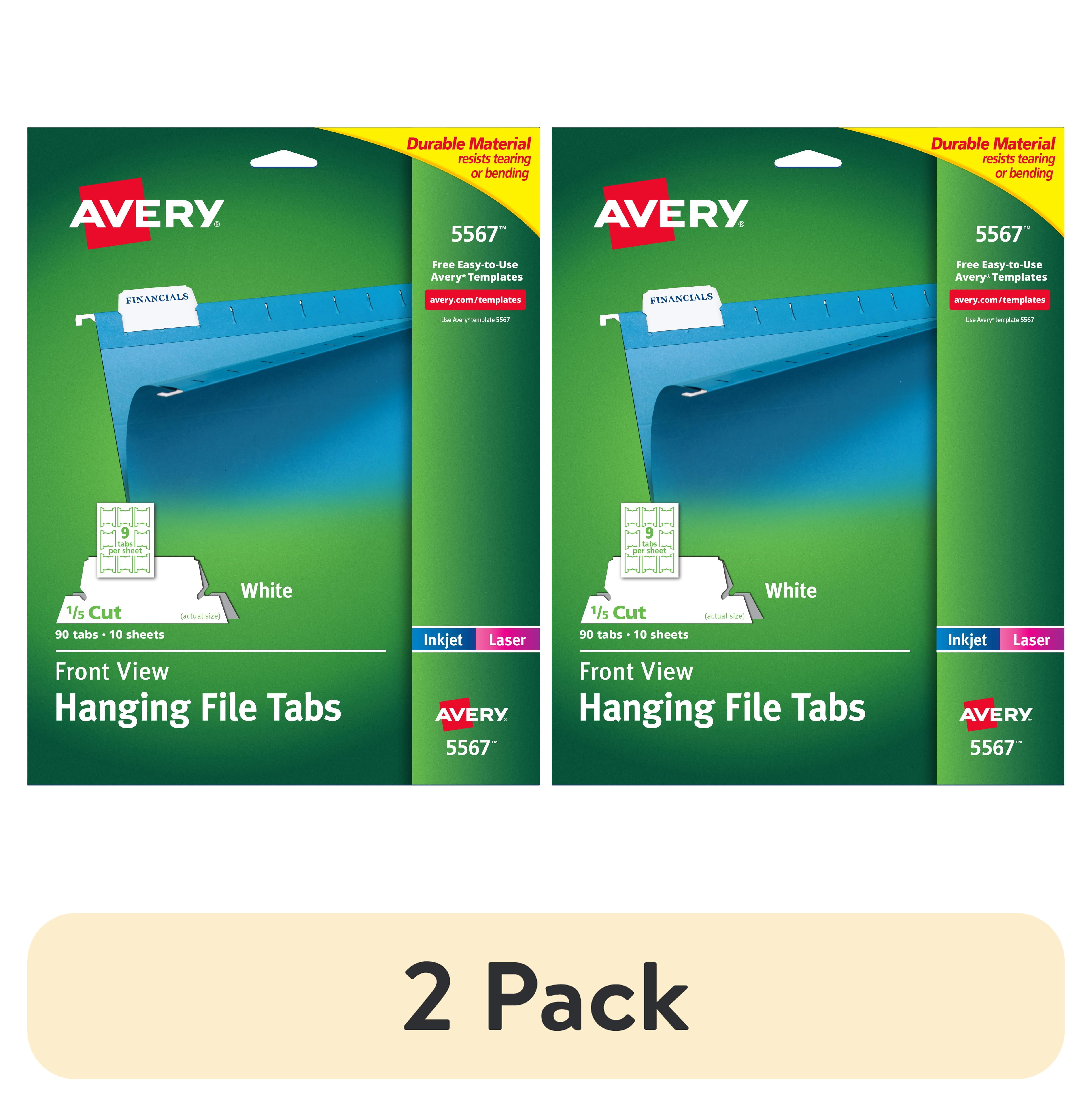 (2 pack) Avery Printable Hanging File Folder Tabs, 1/5 Cut, 90 Total ...