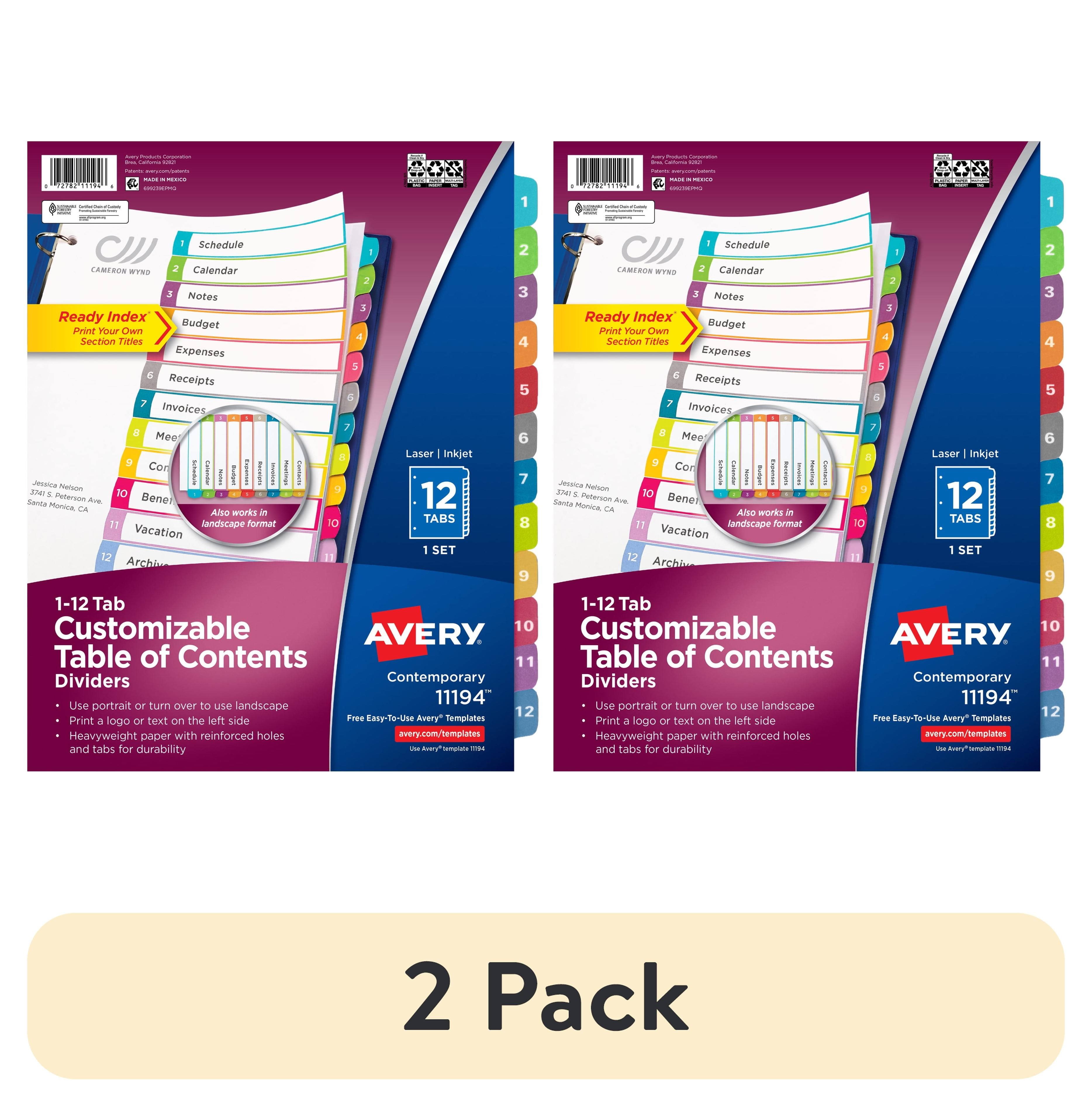 (2 pack) Avery Dividers, 12 Tabs, Ready Index, Contemporary Tabs (11194)