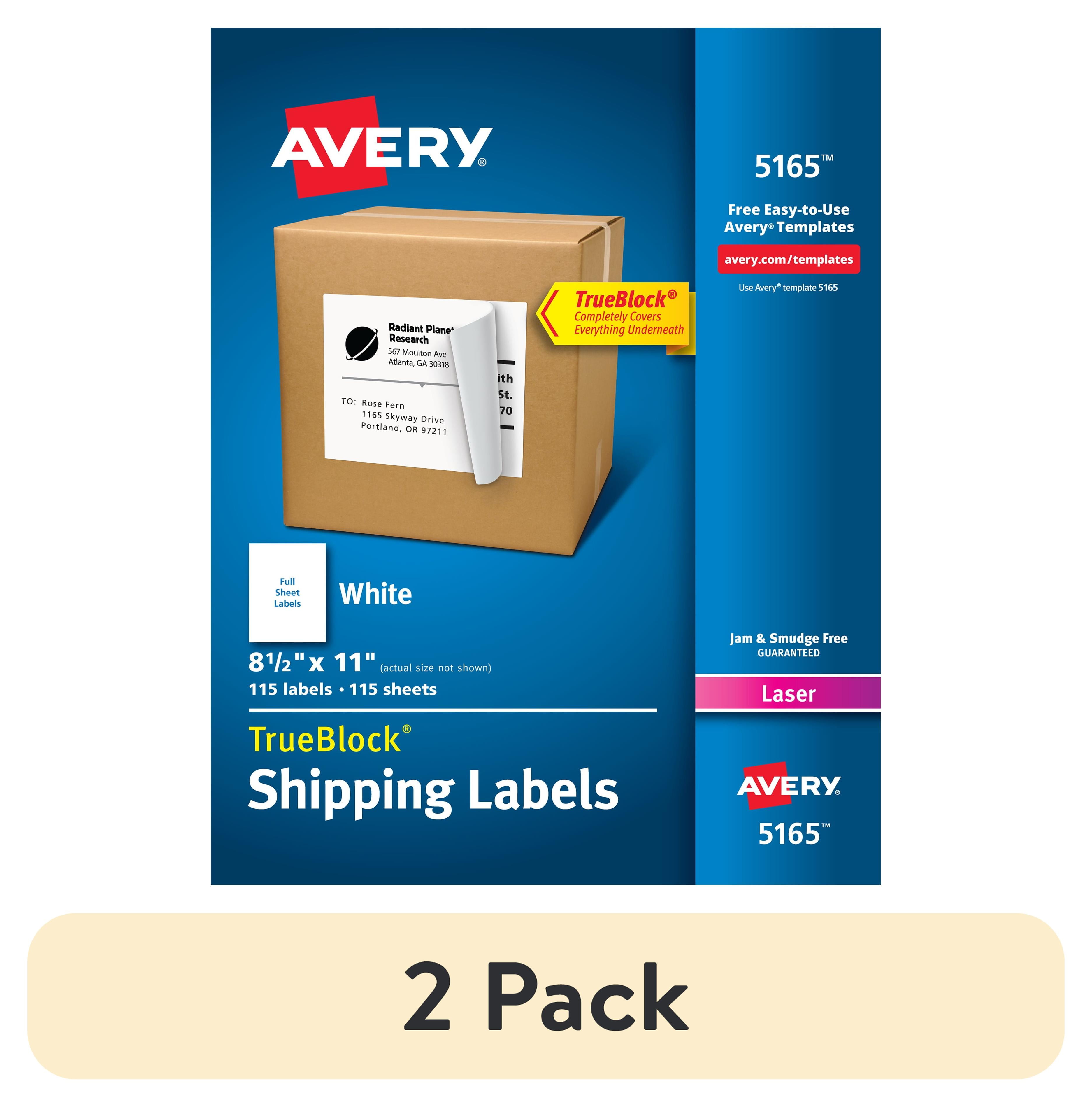 (2 pack) Avery Shipping Labels, 8-1/2" x 11", Paper, White, TrueBlock®, Laser, 100 Labels (5165)