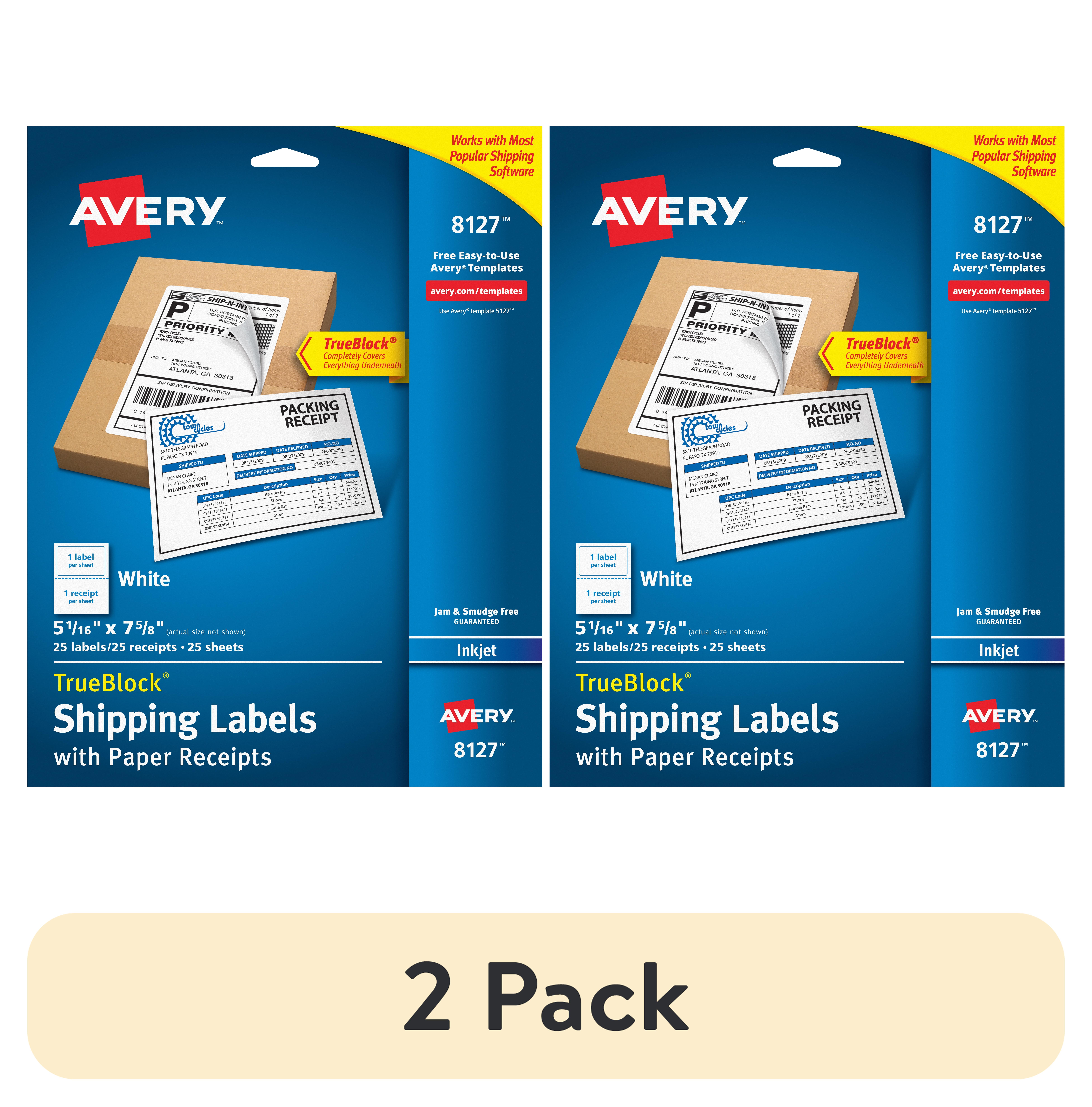 (2 pack) Avery Shipping Labels w/Paper Receipts and TrueBlock Technology for Inkjet Printers 5-1/16 x 7-5/8, Pack of 25 (8127)