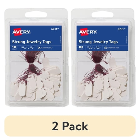 (2 pack) Avery Jewelry String Tag Labels, 13/16" x 3/8", White, 100 Count