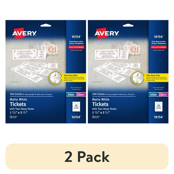 (2 pack) Avery Tickets, 1.75" x 5.5", Matte White, 200ct (16154)