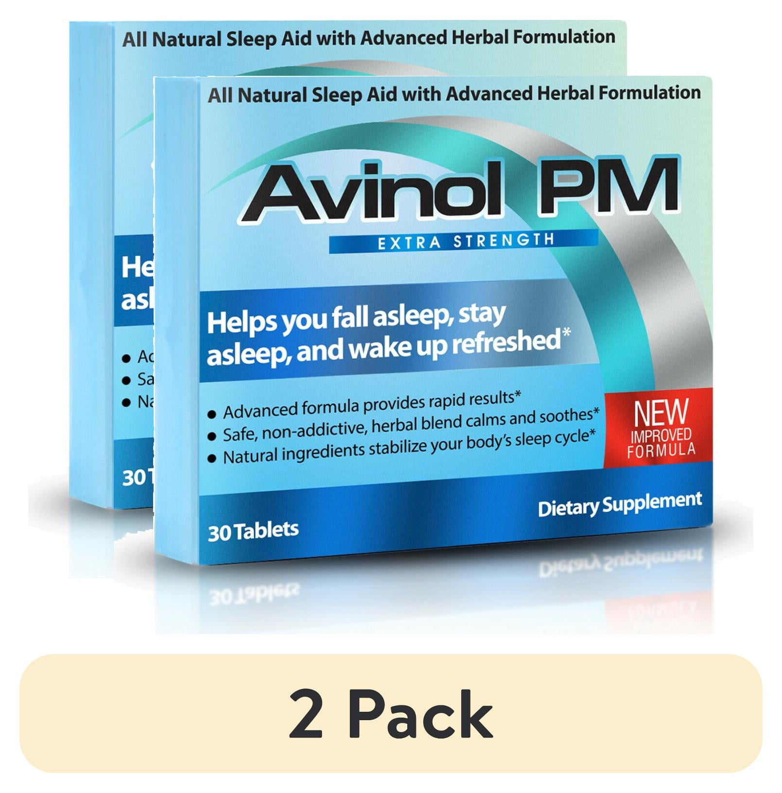 (2 pack) Avinol PM Extra Strength All-in-One Natural Sleep Aid Tablet ...