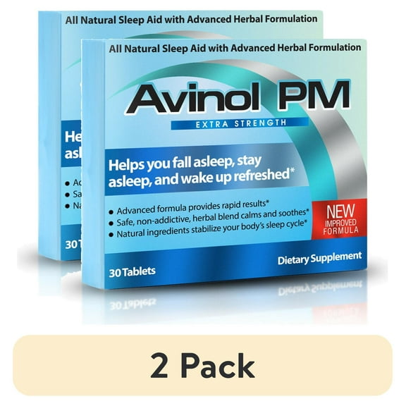 (2 pack) Avinol PM Extra Strength All-in-One Natural Sleep Aid Tablet for Deep Restful Sleep (30 Count)