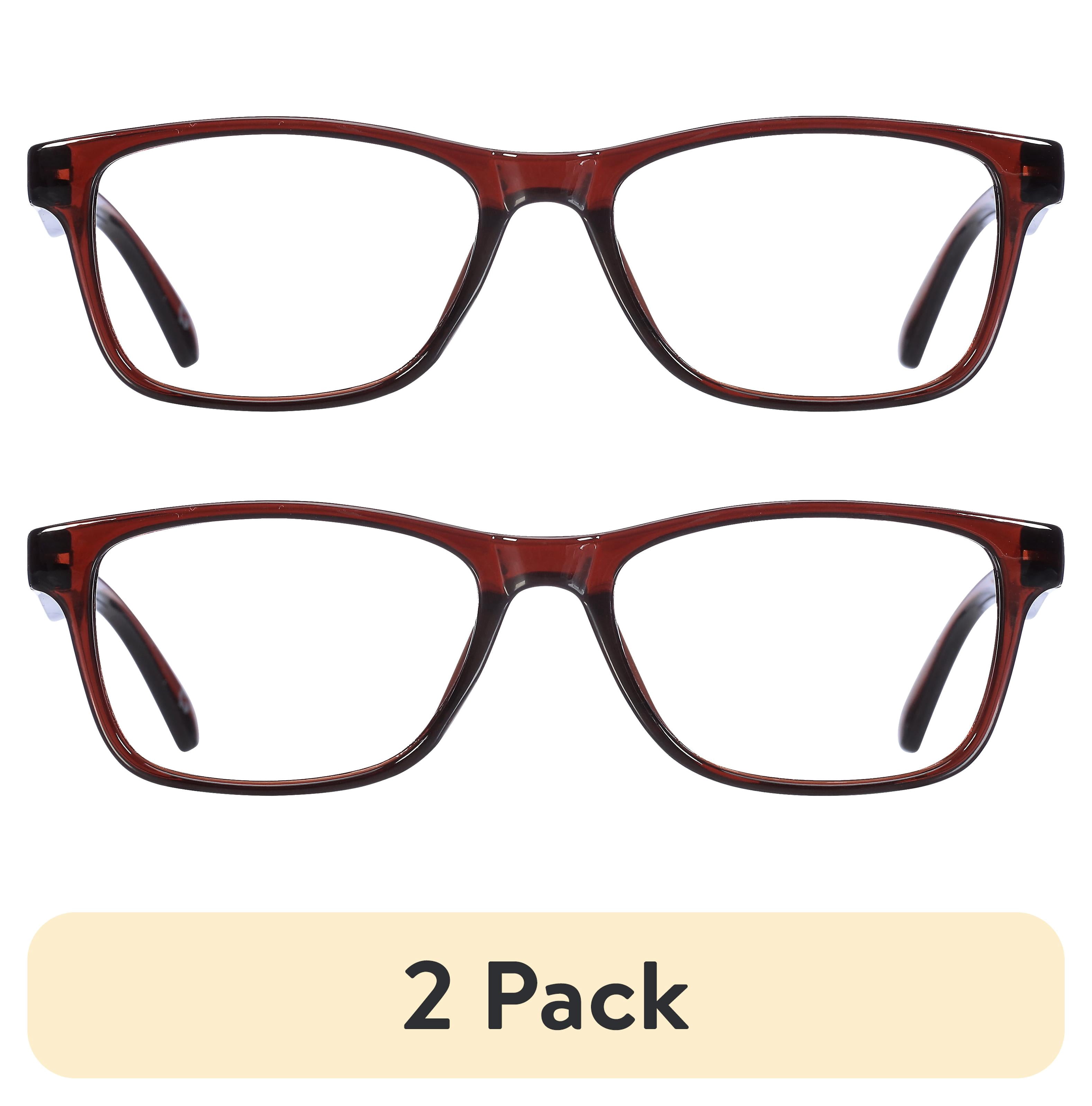 (2 pack) B.E Bio Eyes Mens Rectangular Reading Glasses Made from Recycled Plastic Zera +1.25 in Brown