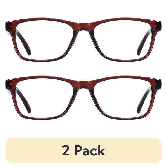 (2 pack) B.E Bio Eyes Mens Rectangular Reading Glasses Made from Recycled Plastic Zera +1.25 in Brown