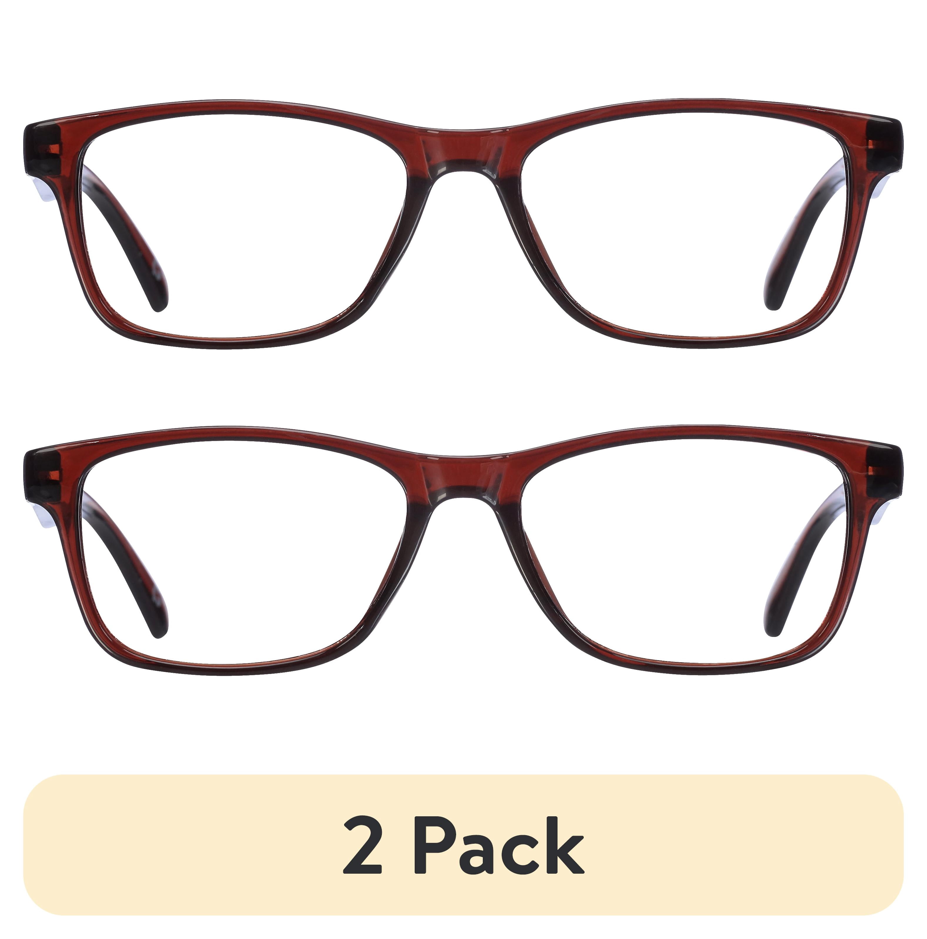 (2 pack) B.E Bio Eyes Mens Rectangular Reading Glasses Made from Recycled Plastic Zera +1.75 in Brown