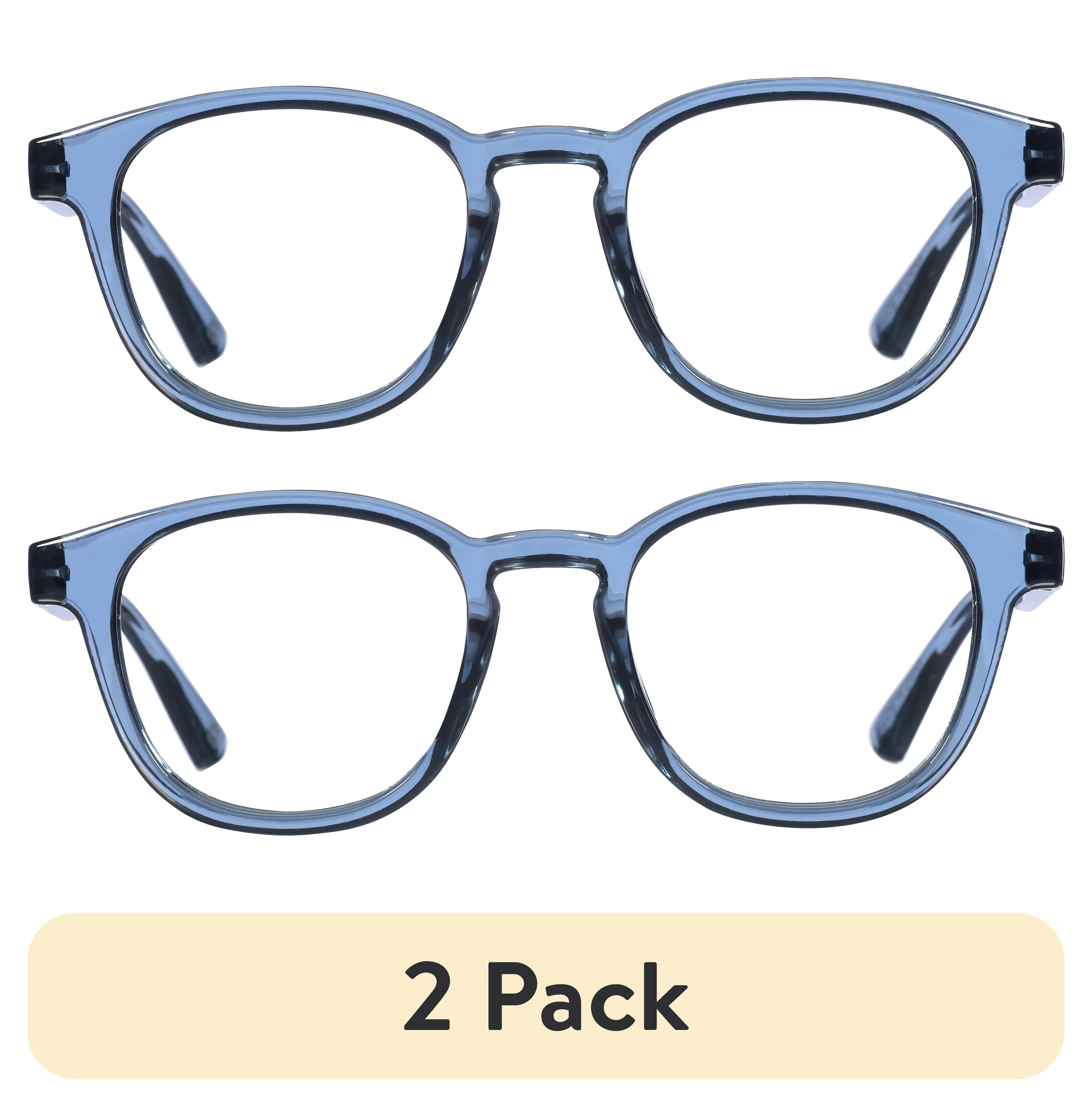 (2 pack) B.E Bio Eyes Unisex Round Reading Glasses Made from Recycled Plastic Basil +1.25 in Blue