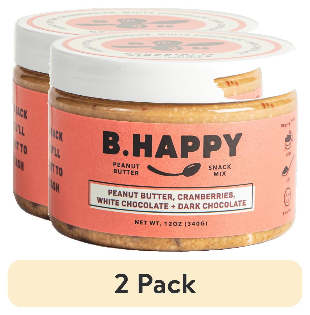 (2 pack) B Happy Peanut Butter, All Natural, Joy to the World - White and Dark Chocolate, Cranberries 12 oz