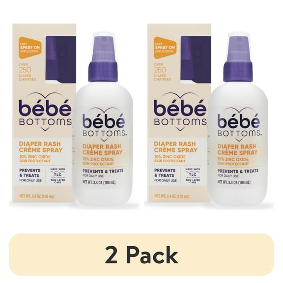 (2 pack) Bb Bottoms Diaper Rash Cream Spray - Paraben, Dye & Fragrance Free, No-Rub Touch Free Application for Sensitive Skin - Quick Relief & Comfort (100 ml)