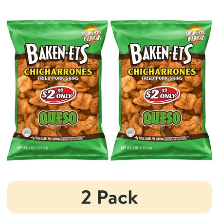 (2 pack) Baken-ets Chicharrones Fried Pork Skins Queso Flavored 4 oz Bag