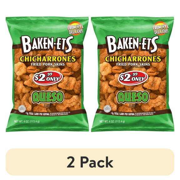 (2 pack) Baken-ets Chicharrones Fried Pork Skins Queso Flavored 4 oz Bag