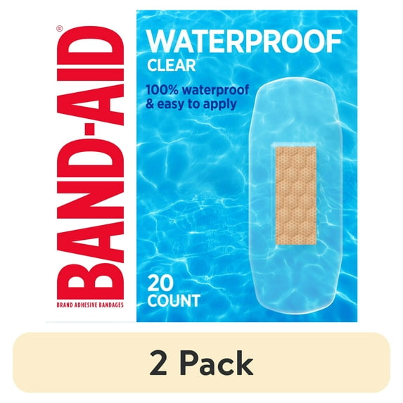 (2 pack) BAND-AID Brand Clear Waterproof Adhesive Bandages, One Size, 20 Count