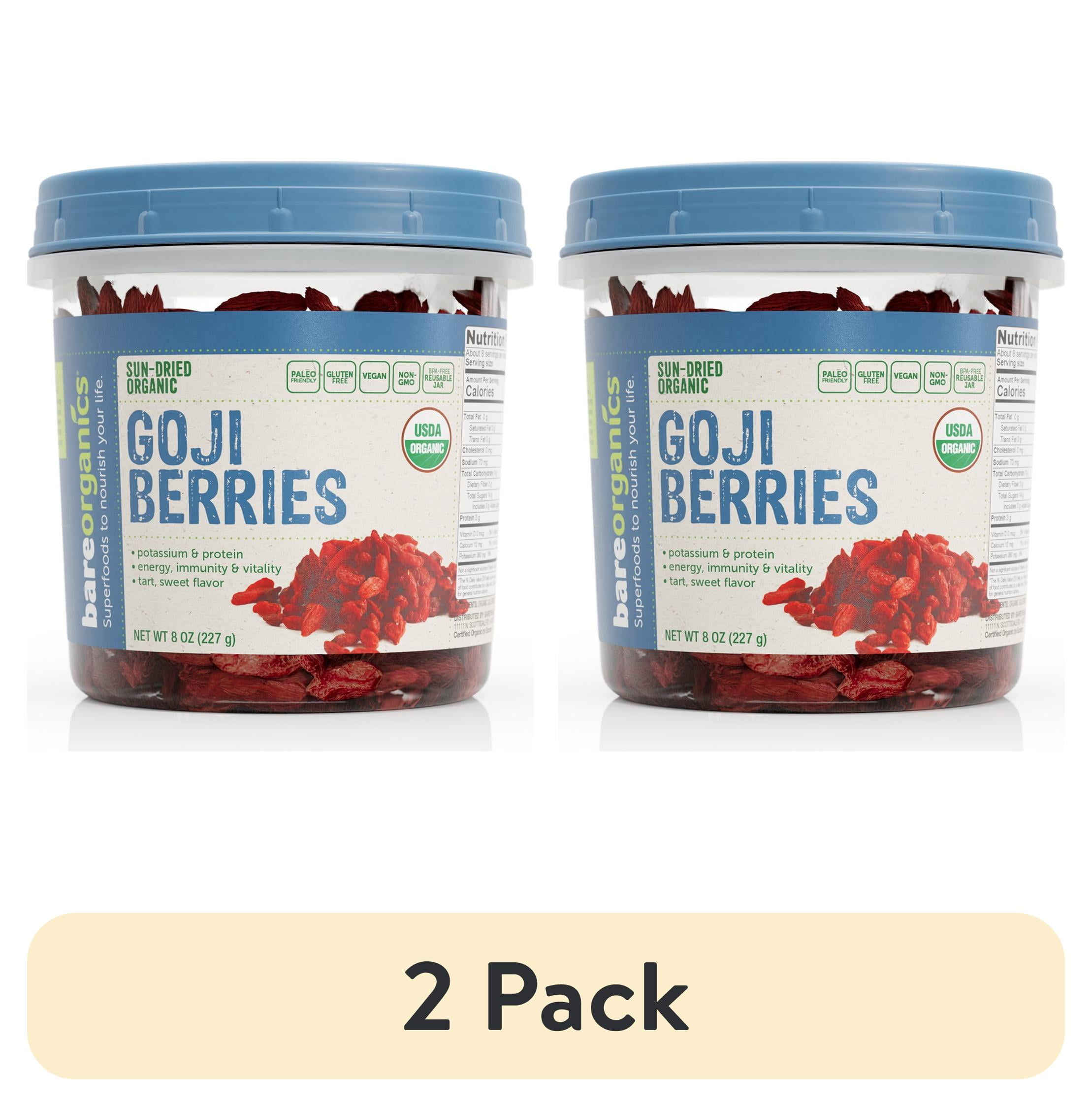 (2 pack) BAREORGANICS Goji Berries (Organic - Sun Dried) (8Oz) 227G