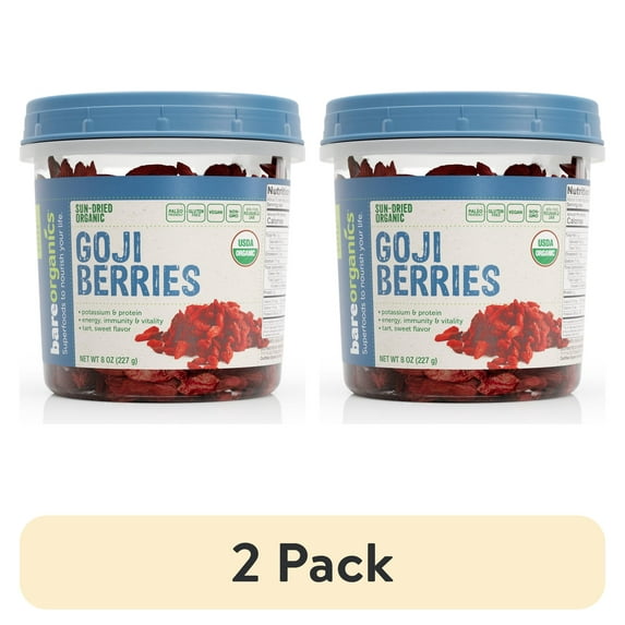 (2 pack) BAREORGANICS Goji Berries (Organic - Sun Dried) (8Oz) 227G