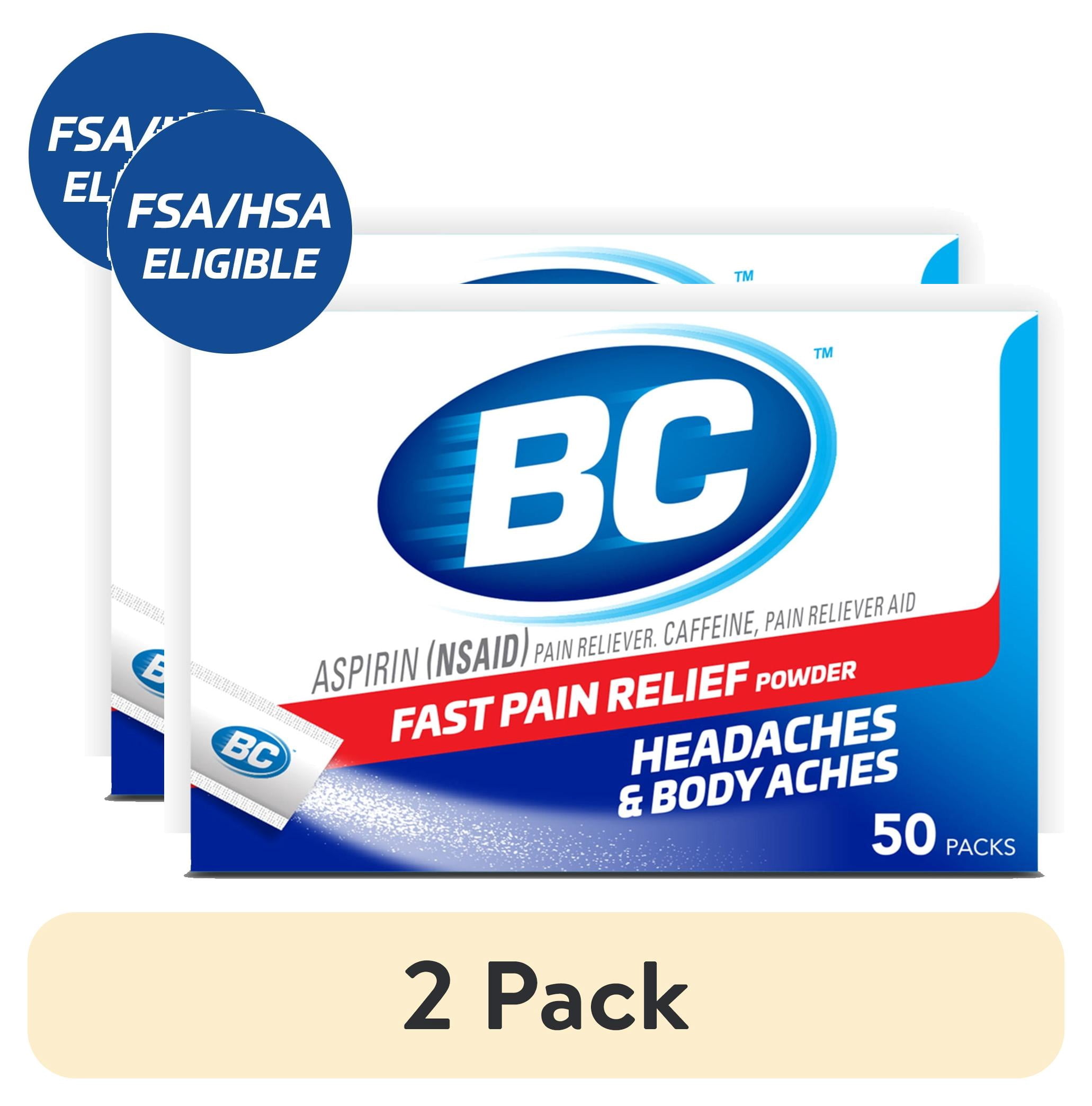 (2 pack) BC Powder Original Strength Pain Reliever, Aspirin Dissolve Packs, Body Aches & Pains Relief, 50 Ct