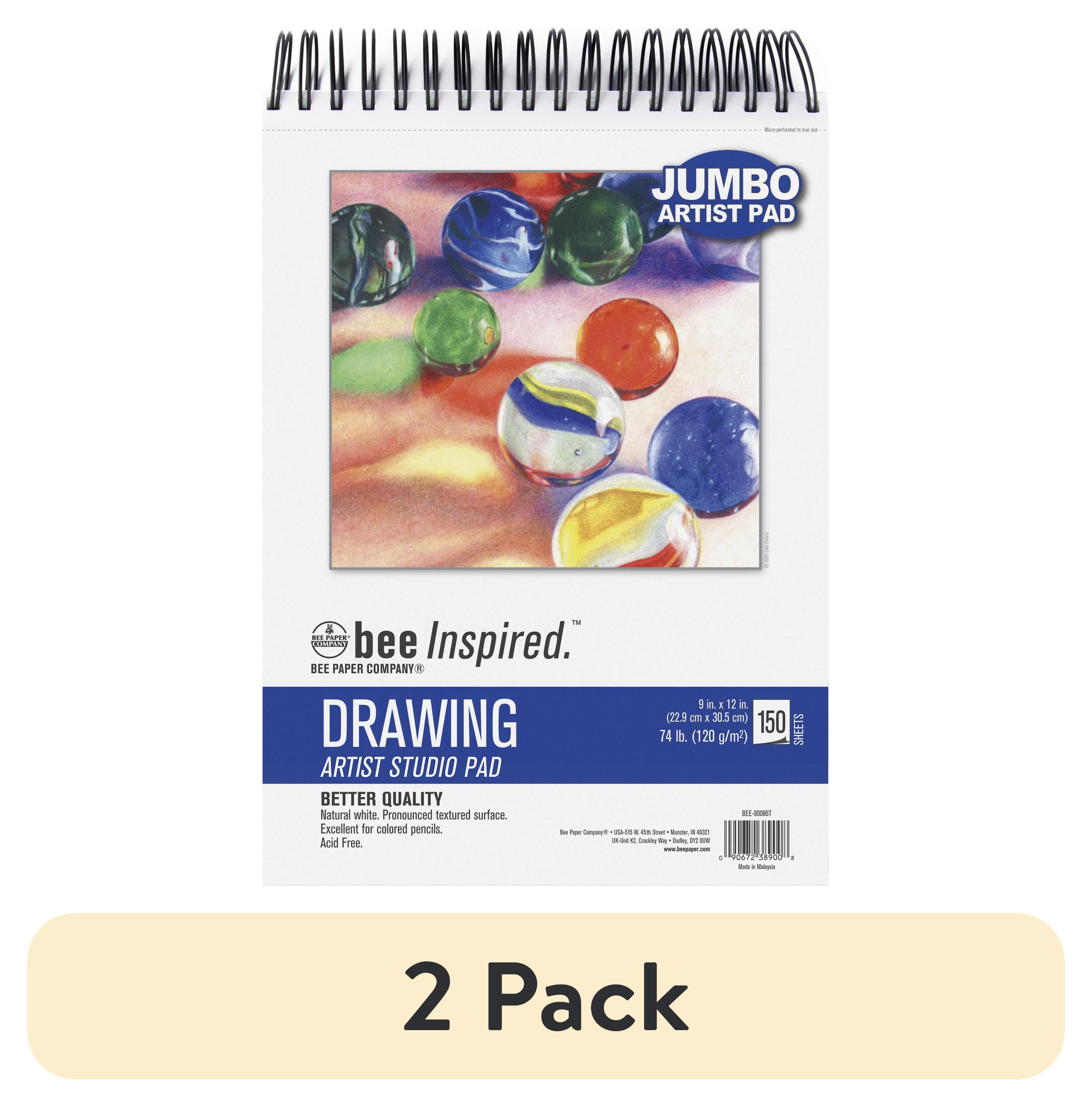(2 pack) Bee Paper - 9" x 12" Studio Artist Drawing Pad, Spiral Bound, 150 Sheets, 74 lb. 120 GSM Paper