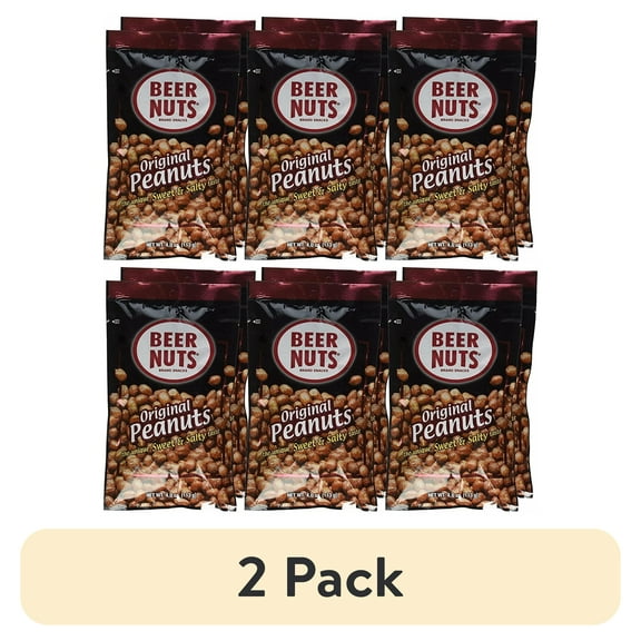 (2 pack) BEER NUTS Original Peanuts - 4oz Single Serve Bags (Pack of 6), Sweet and Salty, Gluten-Free, Kosher, Low Sodium Peanut