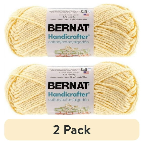 (2 pack) BERNAT HANDICRAFTER COTTON YARN (50G/1.5 OZ), PALE YELLOW