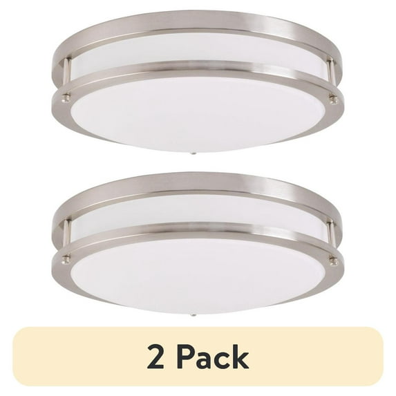 (2 pack) Better Homes & Gardens 14" LED Flush Mount Light, 5 Adjustable Color Temps, Indoor Use, ETL Certified, Energy Star Rated, Brushed Nickel