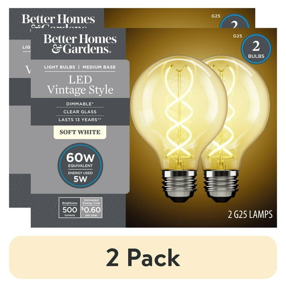 (2 pack) BHG LED Bulb, 5-Watt (60W Equivalent) G25 Vintage Style, E26 Base, Dimmable, Soft White, 2-Pack