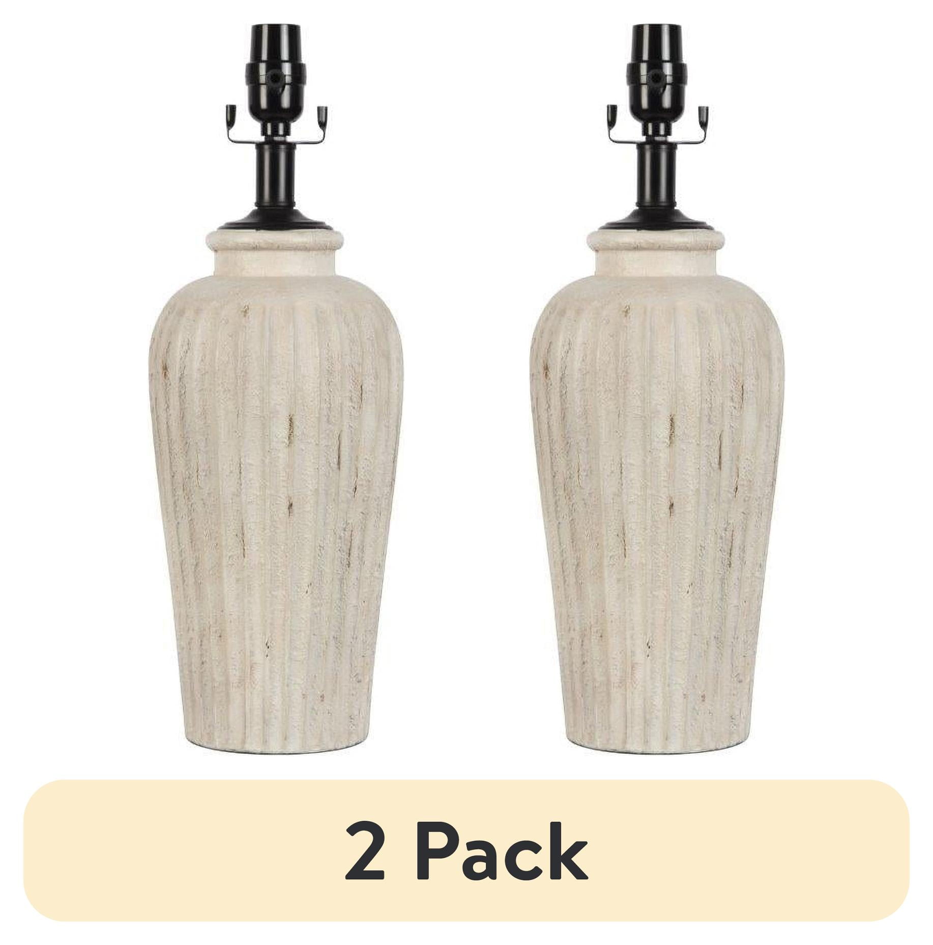 (2 pack) Better Homes and Gardens Large Ribbed Ceramic Table Lamp Base, Beige, Transitional Design
