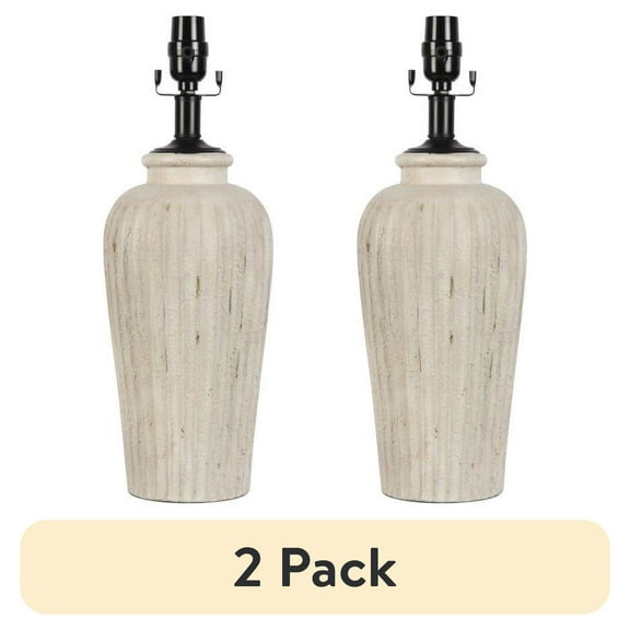 (2 pack) BHG Large Ribbed Ceramic Table Lamp Base, Beige, Transitional Design, Office and Dorm