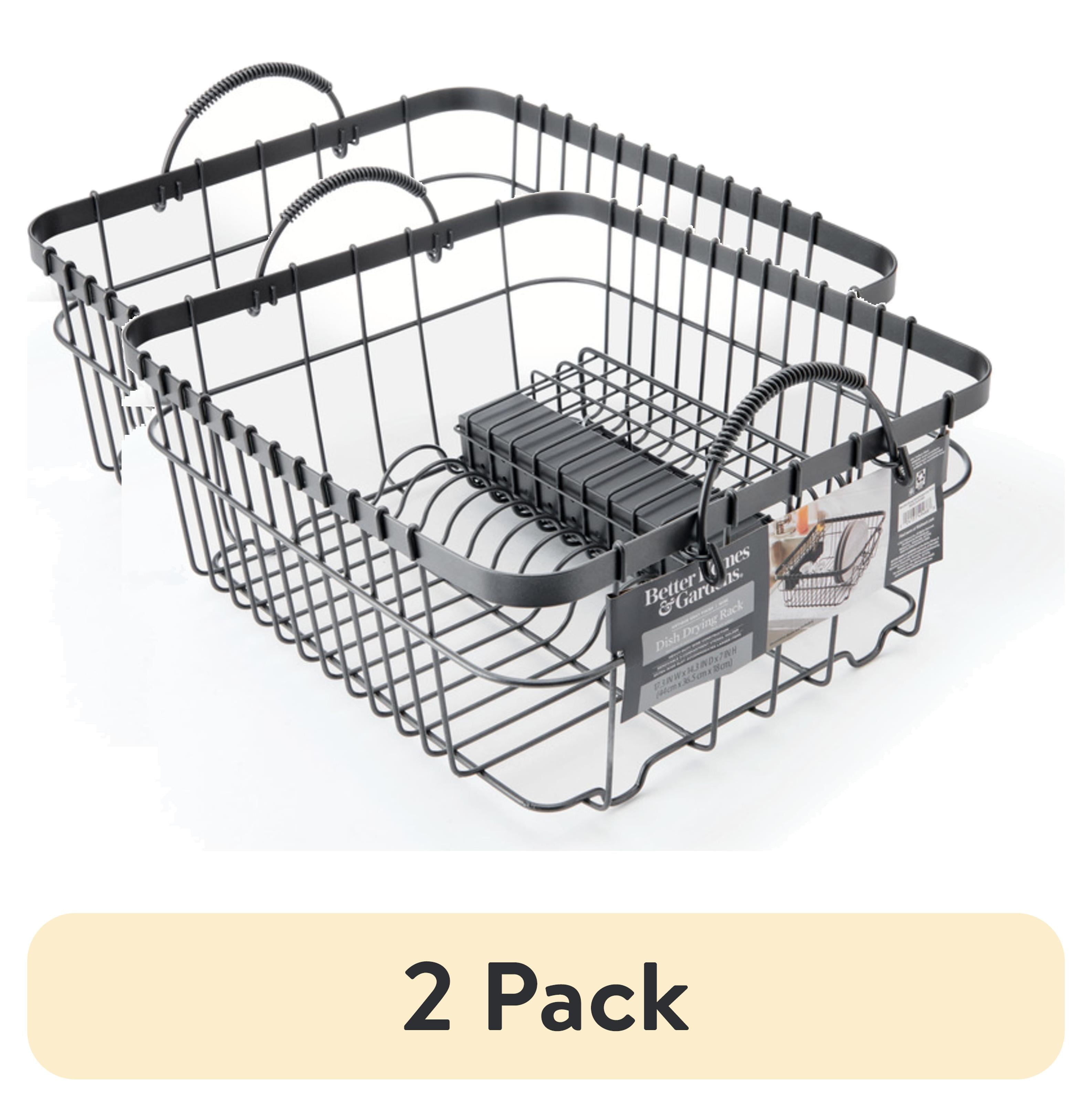 (2 pack) Better Homes & Gardens Metal Dish Rack with Caddy, Antique Gray, Best Used for Dish Drying and Sink Organization