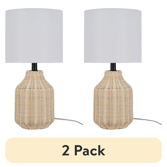 (2 pack) Better Homes & Gardens 18" Woven Rattan Table Lamp, Natural Finish