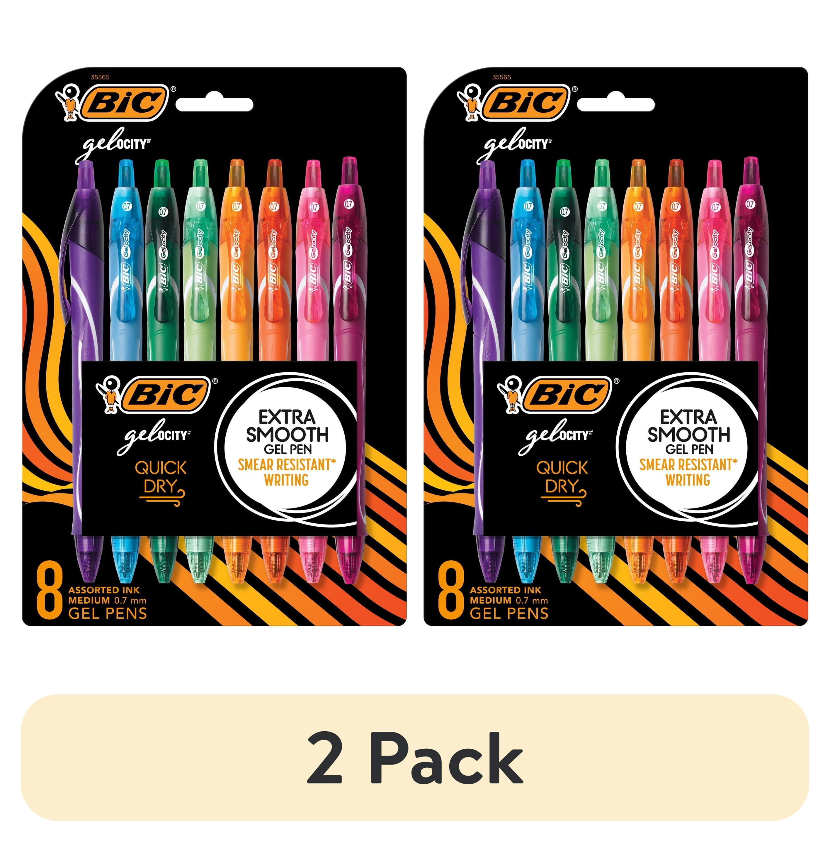 (2 pack) BIC Gel-ocity Quick Dry Fashion Retractable Gel Pens, Medium Point (0.7mm), Assorted Colors, Colored Gel Pens With Full-Length Grip, 8-Count Gel Pen Set