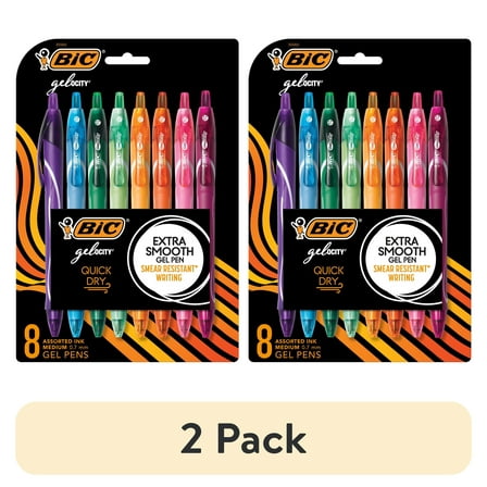 (2 pack) BIC Gel-ocity Quick Dry Gel Pens, Medium Point, 0.7mm, Assorted Ink Colors, 8 Count