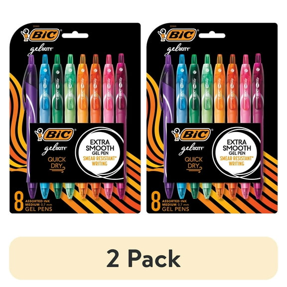(2 pack) BIC Gel-ocity Quick Dry Gel Pens, Medium Point, 0.7mm, Assorted Ink Colors, 8 Count