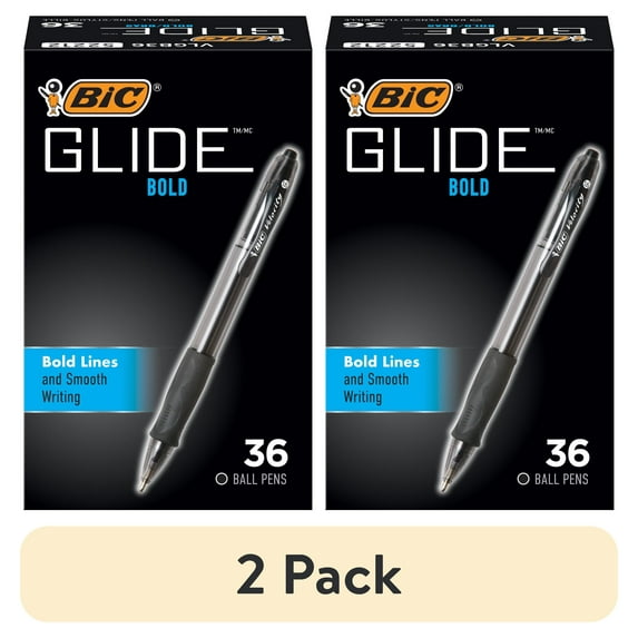 (2 pack) BIC Glide Bold Retractable Ball Pen, Black, 1.6mm Bold Point, 36 Pack
