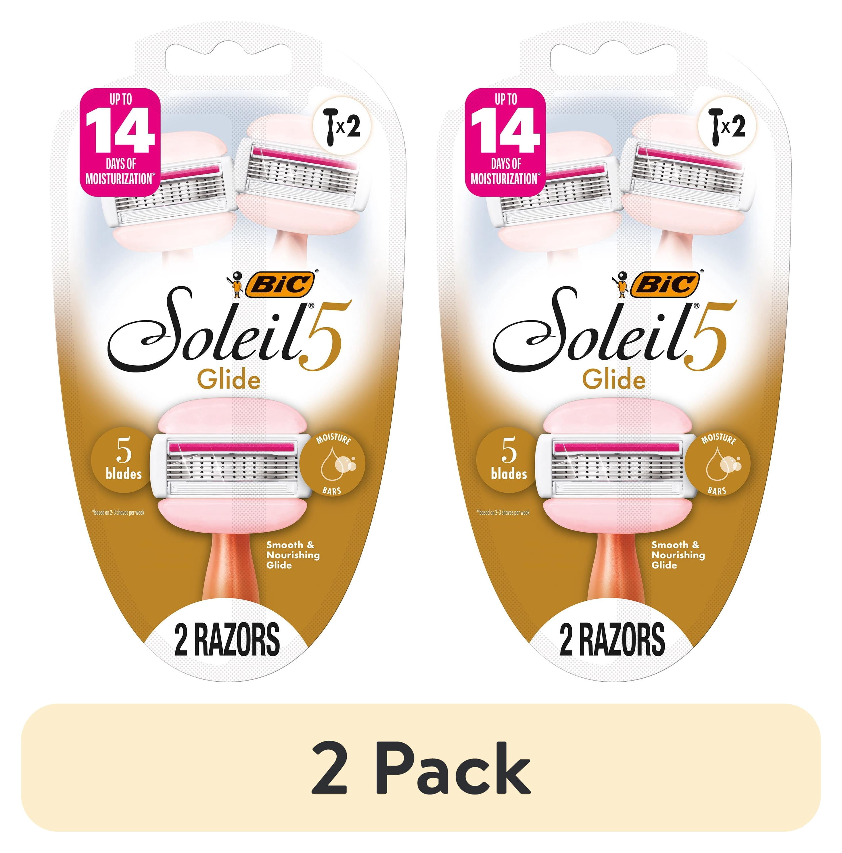 (2 pack) BIC Soleil 5 Glide 5-Blade Disposable Razors, Dorm Essentials for Sensitive Skin, 2-Count