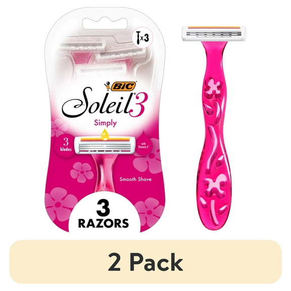 (2 pack) BIC Soleil 3 Simply Women's Disposable Razors, 3 Blades, 3 Count